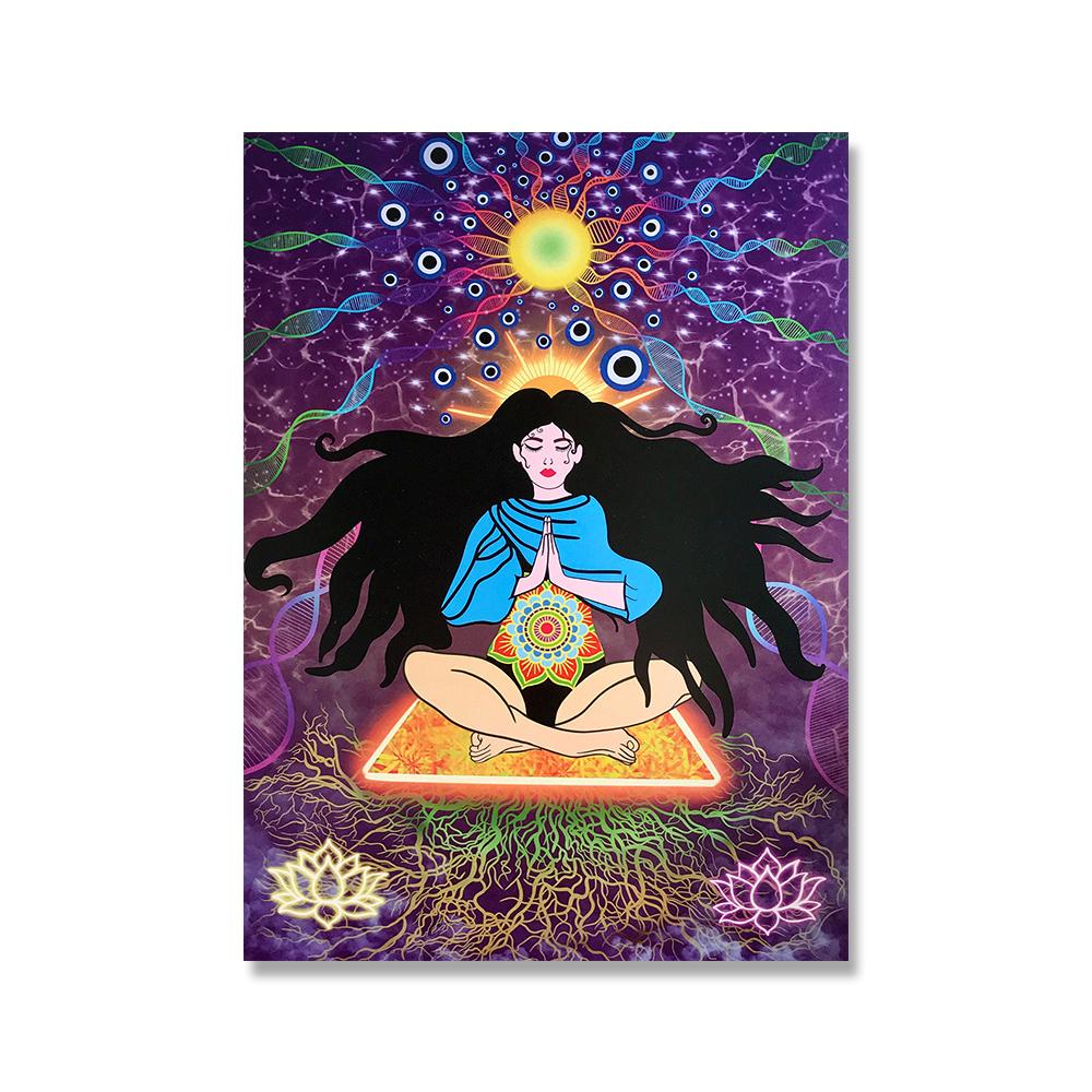 Böhmisch Retro Psychedelisches Poster 60er 70er Disco Bunt Leinwandmalerei Abstrakt Yoga Pose Wandbild Wohnzimmer Heimdeko