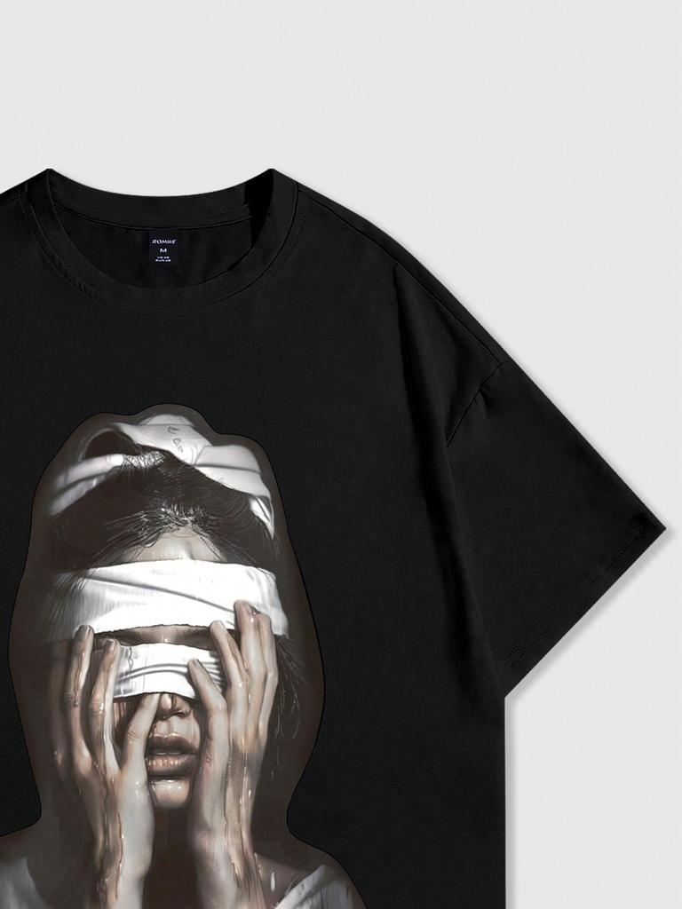 ROMWE Street Life Men's Summer Printed Short Sleeve Casual T-Shirt With Characters