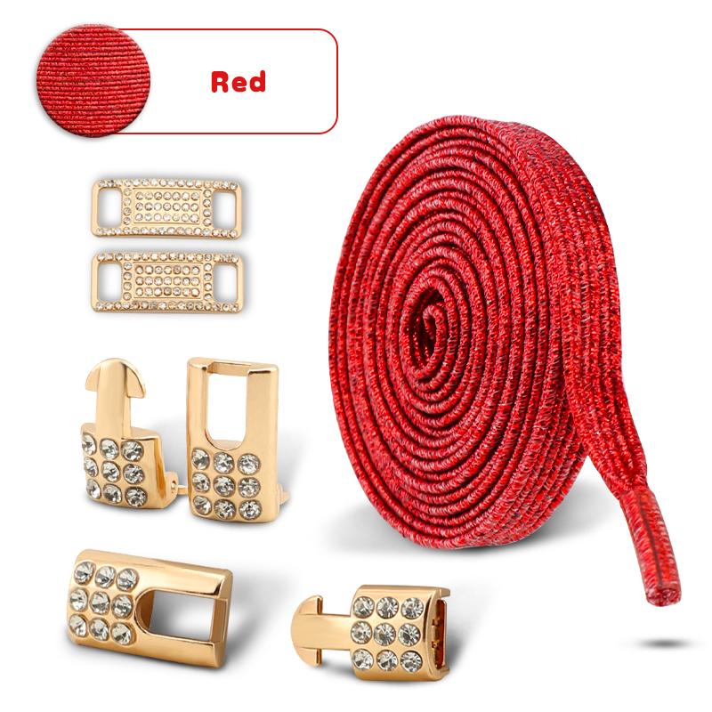 Luxury Gold Diamond buckle Shoelaces without ties Glitter Elastic Laces Sneakers Tennis No Tie Shoe laces Flat Shoelace for Shoe