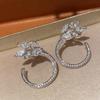 Huitan Aesthetic Flower Stud Earrings for Women Luxury Female Wedding Accessories with Sparkling Cubic Zircon Brilliant