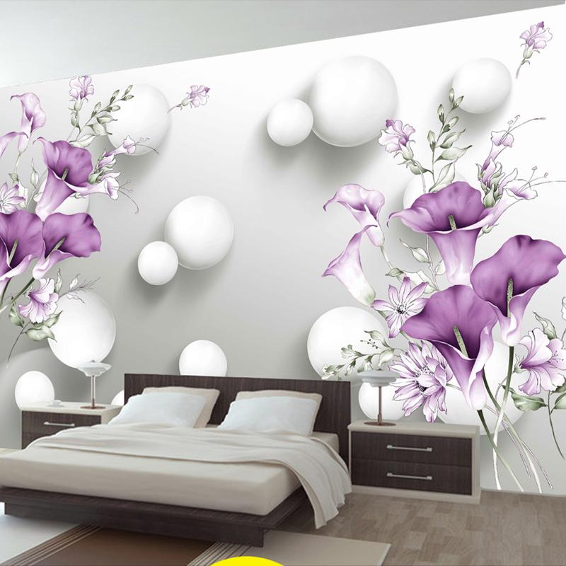 Photo Wallpaper 3d Stereo Circle Ball Purple Calla Flower Murals Modern Bedroom Living Room Tv Background Wall Painting
