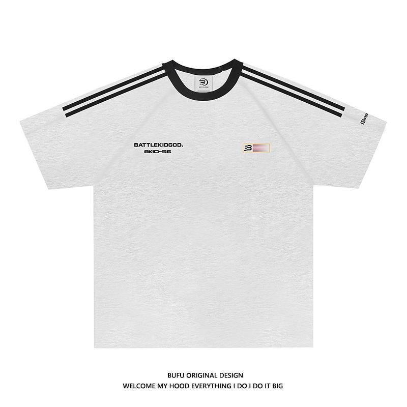 Unisex Summer Street Style Three-Bar Flag Print Short-Sleeve T-Shirt