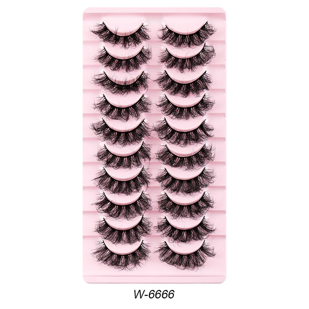 10 paires de faux cils à tiges rigides, imitation poil de vison naturel, style ébouriffé, désordonné, recourbé et épais