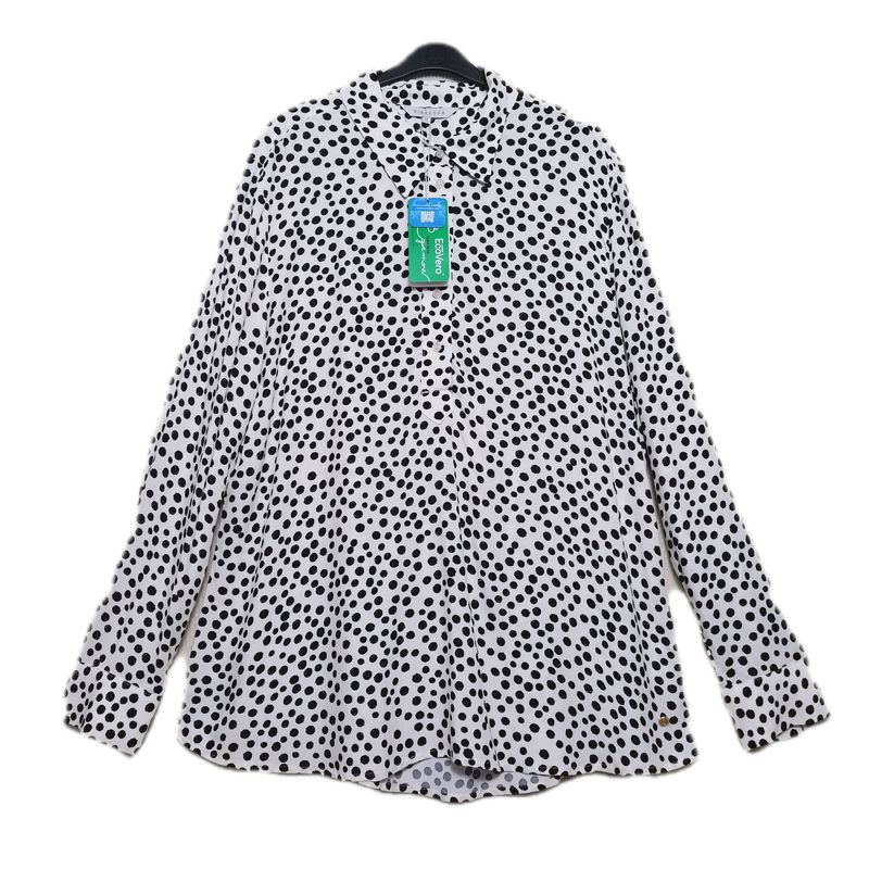 Export Exported to Spain Original Order Leftover Stock Rayon Polka Dot Half Open Pullover Long Sleeves Shirt for Women Mid Length Long Length Autumn