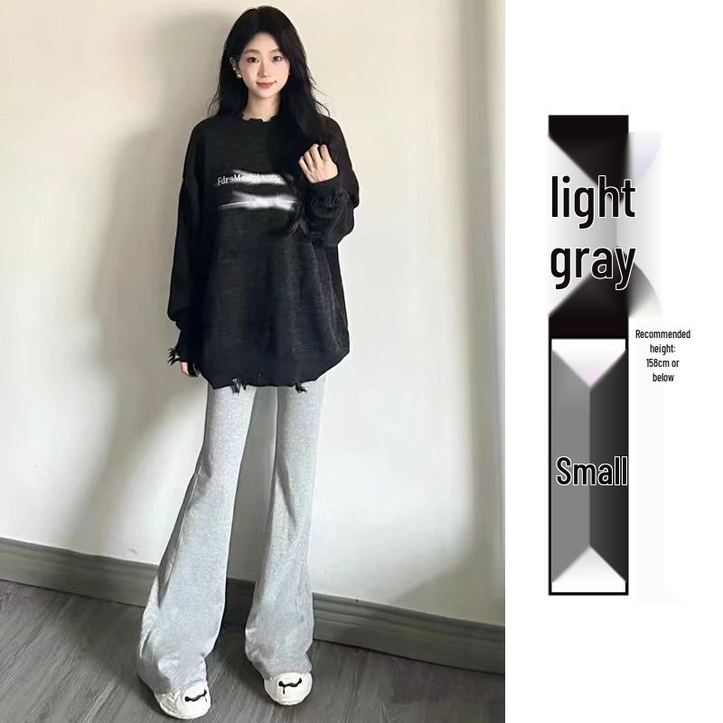 2024 Women's High Waist Gray Sport Flare Pants - Slimming American Style Casual Draping Horseshoe Long Pants