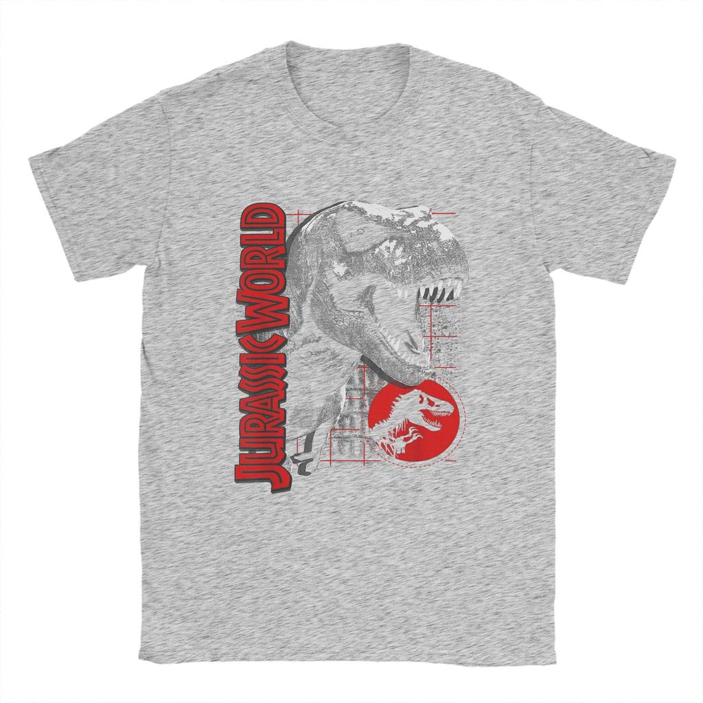 Fashion Jurassic T-Rex Grid World T-Shirts Men O Neck Cotton T Shirt Background Logo Short Sleeve Tee Shirt Printing Tops