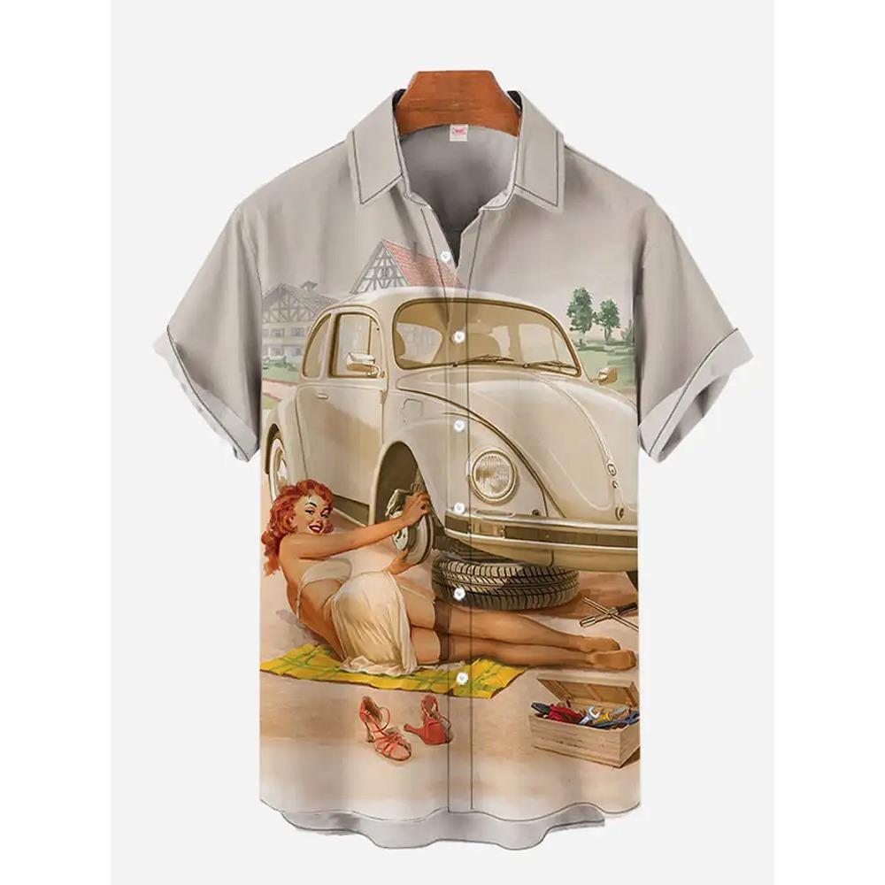 Camisa de Manga Corta de Verano para Hombre con Estampado de Motocicleta para Mujer, Camisa con Cuello, Camisa Casual de Manga Corta Hip-hop para Calle de Hombre