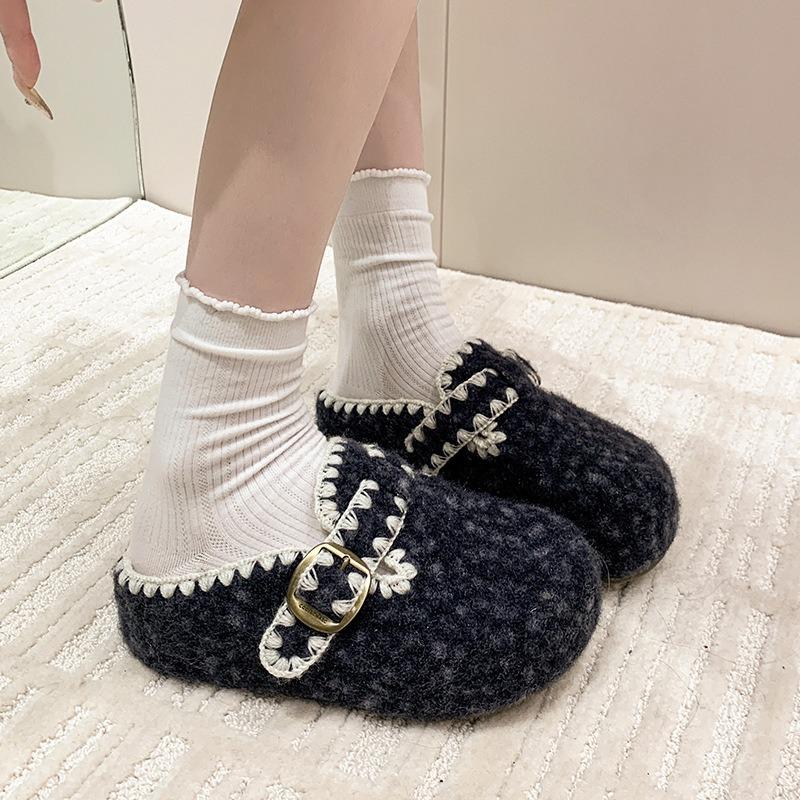 Thick-soled one-pedal lazy shoes women's autumn new outer wear bag head half slippers belt buckle fashion