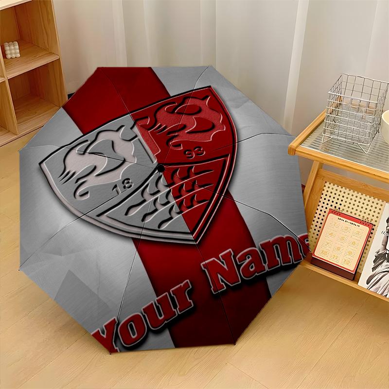 VfB Stuttgart FC Automatic 3‑Fold Umbrella 8‑Rib Windproof Folding Umbrella Sun Rain Protection For Outdoor Travel Daily Use