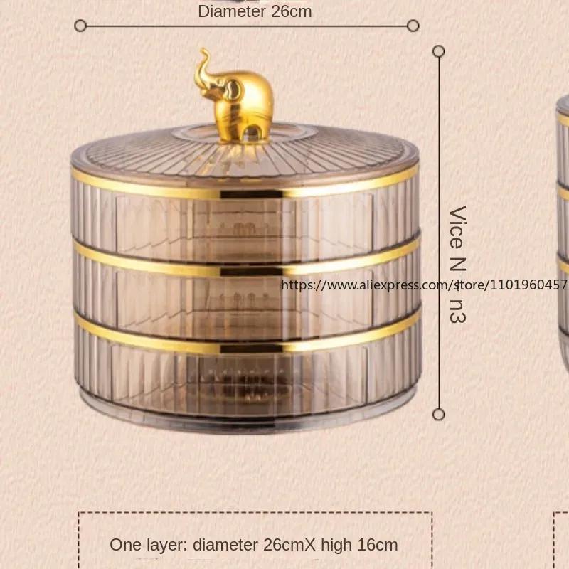 360° drehbarer Aufbewahrungstablett, mehrschichtig, unterteilt, für Snacks, Trockenfrüchte, mit Deckel, staubdicht, Wohnzimmer, Küchenorganizer
