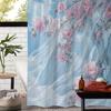 Vintage Floral Print Shower Curtain With 12 Hooks - Water-Resistant, Machine Washable Polyester Fabric, Light Blue & Pink Flower