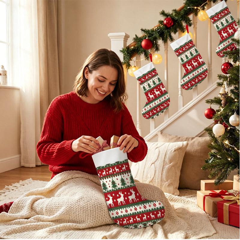 Christmas decoration fireplace hanging stocking Christmas Stockings 1pc 45.72 cm, Nordic Reindeer Pine Snow Red Printed