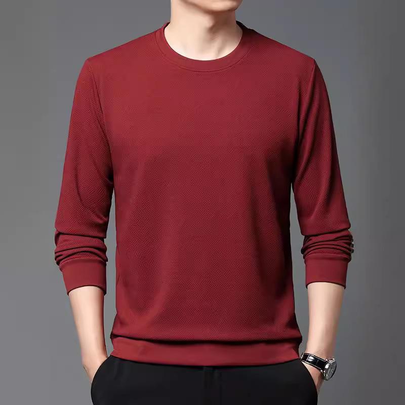 Trendy Korean Style Sweatshirt for Men In Spring and Autumn Thin Round Neck Long-sleeved T-shirt Bottoming Solid Color Top