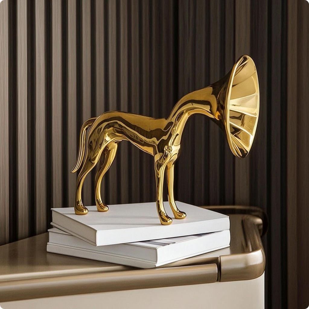 Dog Figurine Abstract Sculpture Golden Decor for Art Lovers, Homeowners, Living Room,