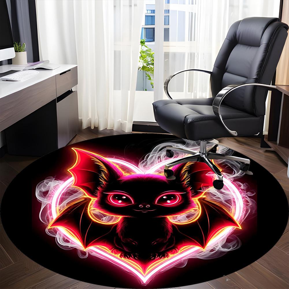 1pc Neon Bat Office Round Area Rug, Under Office Chairs Bedroom Living Room Home Decor, Room Deco