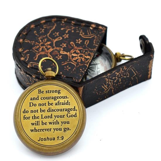 Be Strong and Courageous  Brass Compass with Wooden Prayer Compass Religious Gift for Men Women  Communion  for Boys  Gift