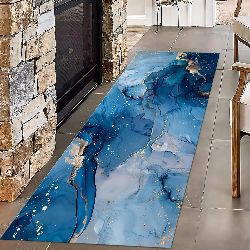 Modern Marble Texture Runner Rug Nordic Style Indoor Water-absorbent Non-Slip Floor Mat for Bedroom Bedside Balcony Living Room
