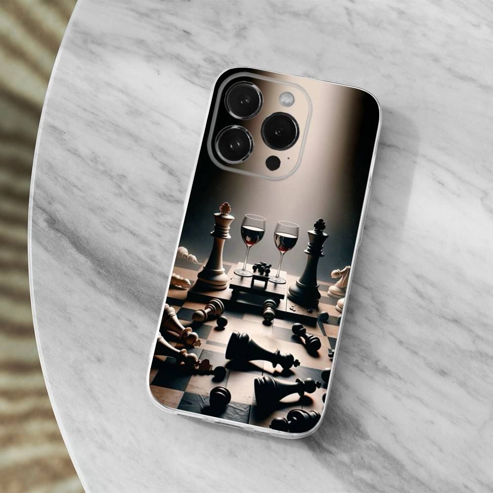 Chess Board Art Pieces Phone Case For iPhone 14,13,12,11,17,16,15,Pro,Max,Plus,X,XS,XR,SE,Mini Transparent Soft Cover