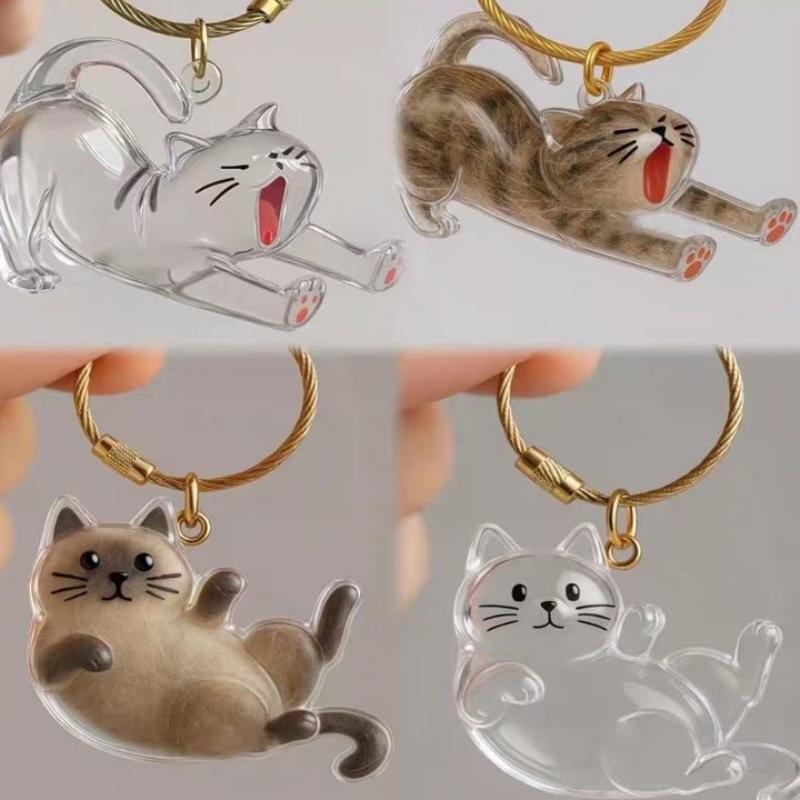 Cartoon Cat Dog Shape Hair Storage Pendant Cute Transparent Hair Storage Box Keychain Diy Bag Pendant Souvenir Collection Gift