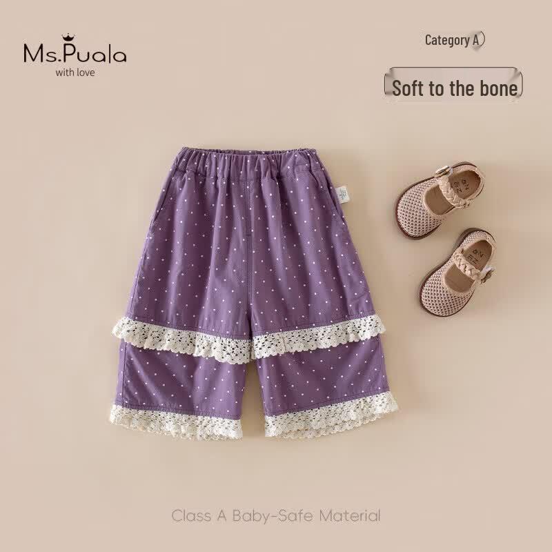 MS.PUALA Baby Girls Summer Plaid Cotton Capris 80 cm (Height 75-82cm)