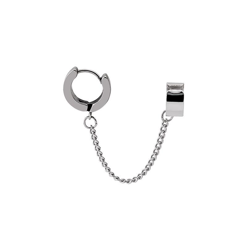 Stainless Steel Chain Stud Earrings - Minimalist Hong Kong-Style Ear Cuffs & Hip-Hop Clips