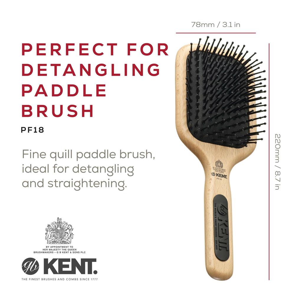 GB KENT Kent Royal Warrant Ball Pin Cushion Paddle Hairbrush, Large, Perfect for Your Hair Series PF18