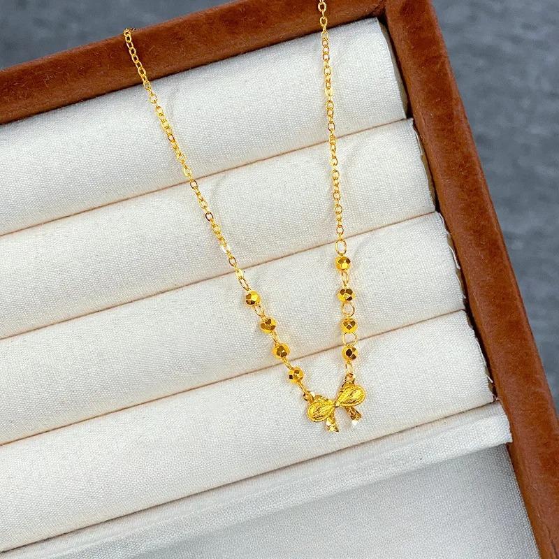 

Real Gold Store Same Style Women s Gold Necklace Sweet Bow Collarbone Chain Sexy Beautiful Jewelry 50cm&Light Yellow Gold Color