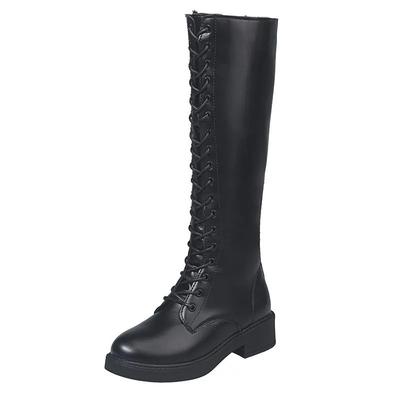 New Big Size Knee High Boots Women Square High Heels Platform Ladies Boots Lace Up Autumn Winter Boots Female