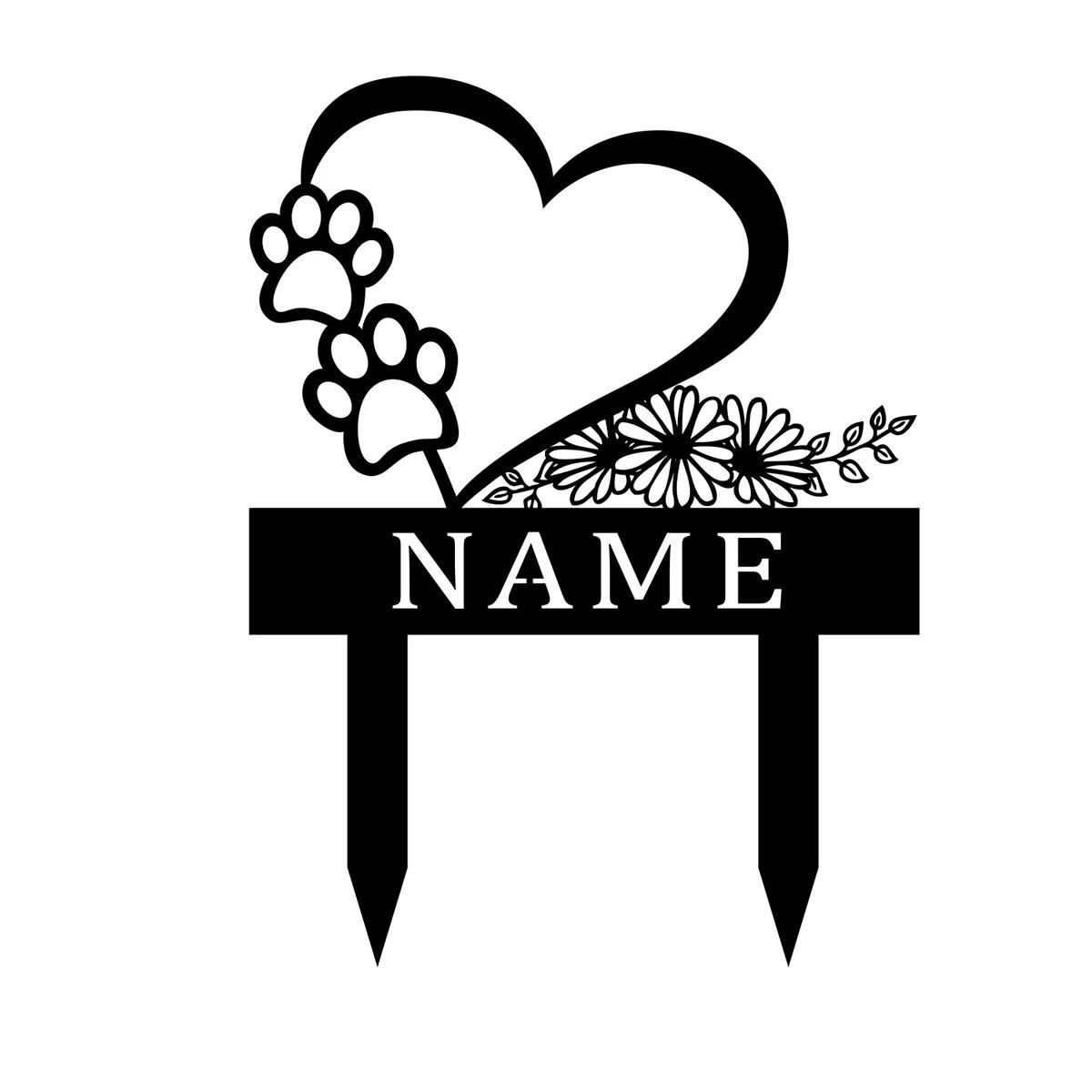 Custom Metal Heart Garden Stake, Personalized Dog Memorial Sign with Paw, Outdoor Yard Art