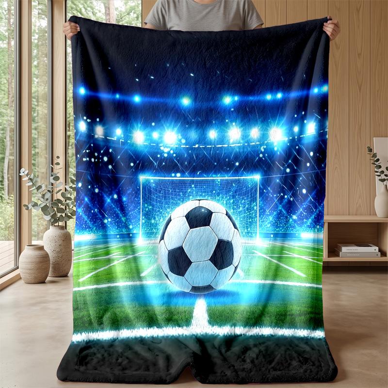 Soccer Ball In Stadium Theme Blanket Lightweight Warm Flannel Blanket Decorative Throw Blanket for Home Decoration