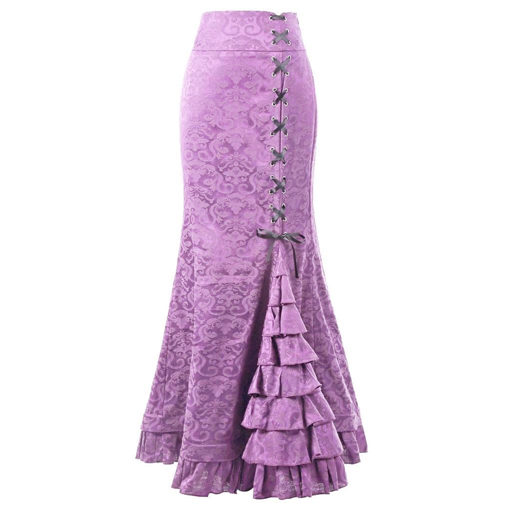 Gothic Dark Style Jacquard Fishtail Skirt with Lace-up Design for Women