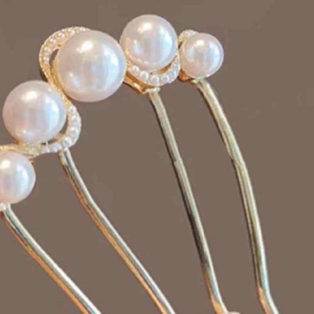 Elegant Metal Imitation Pearls Hairpins With Geometric Cutouts Secure Grip U-shaped Hair Pins For Updos And Styling