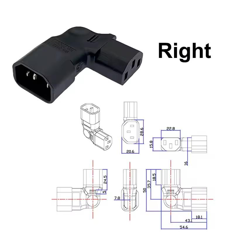 IEC 320 C14 to C13 Left Right Angle AC Adapter IEC 3Pole IEC 320 3pin Male to Female extend 90 Degree Down Up Angle AC converter