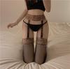 Sexy Leopard Print Horse Oil Glossy Leopard Print Integrated Stockings Suspenders Black Silk Sexy Long Thigh Socks