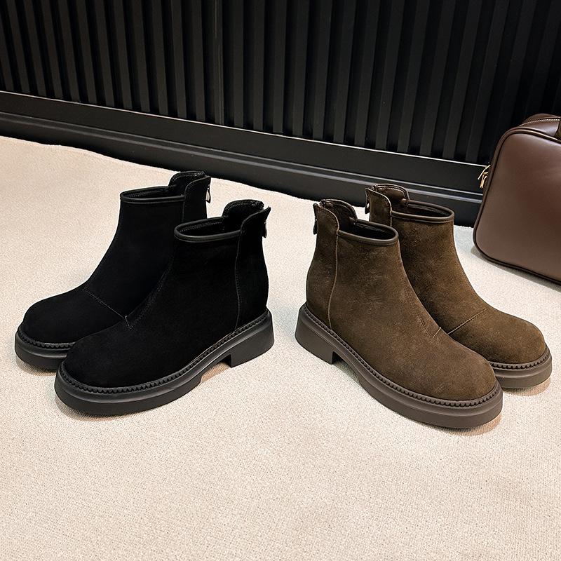 Cowhide version~ 8cm short boots for women in stock, new versatile matte leather thick-soled Martin boots in autumn 2025