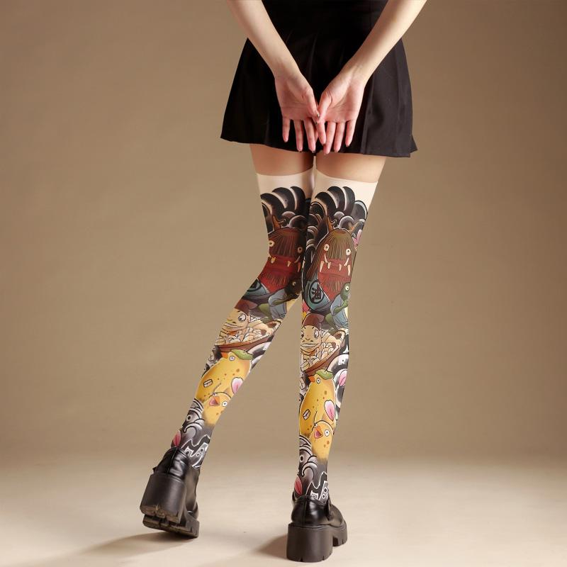 Fashion tattoo thigh socks, printed stockings, Loli girls, Japanese sexy stockings, slim models, multiple sizes