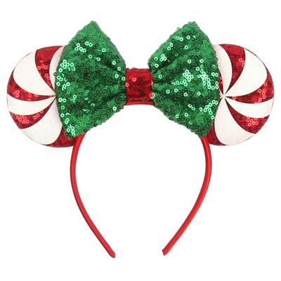 Disney Christmas Mickey Ears Headband For Girls Sequins Bow Festivall Party Hairband DIY Hair Accessories