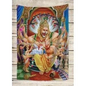 Tapestry of Vishnu as Narasimha slaying a demon 75x100