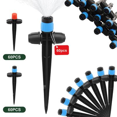 60Pcs 1/4 Inch Drip Irrigation Emitter Ground Insert Sprinkler 360° Adjustable Irrigation Muti Stream Spray Emitter for Garden
