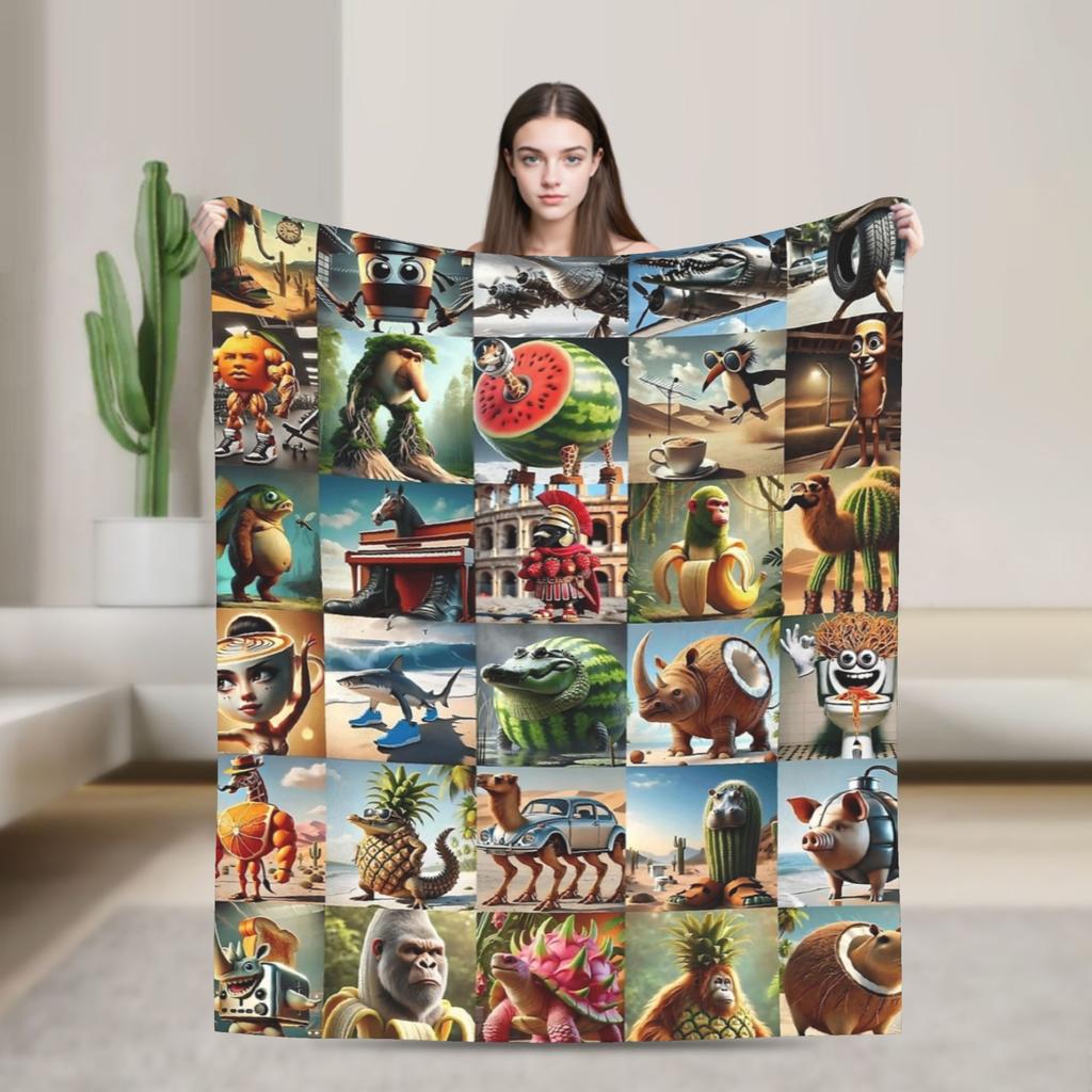 Coperta Design Personaggi Meme Brainrot Italiani Morbida Divertente Traspirante Plaid per Letto Divano Decorazione Tessile