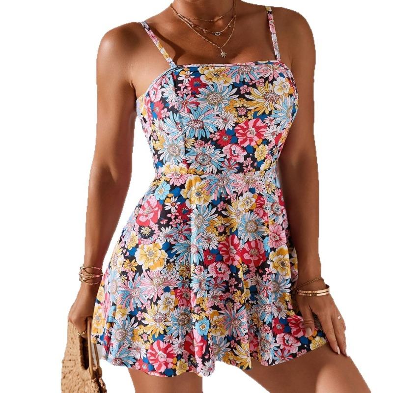 New European and American Sexy Suspender Floral Skirt Swimsuit Female Slim Slim Dress Summer