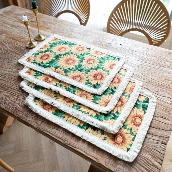 Tassel Placemat Pastoral Style Flower Oil Painting Aesthetical Round Shape Parties Weddings Banquets