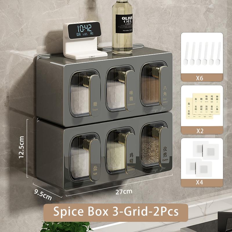 Kitchen Spice Rack Organizer Sugar Salt Shaker Seasoning Container Jar Kitchen Storage Spice Box 3-Grid Household Condiment Case