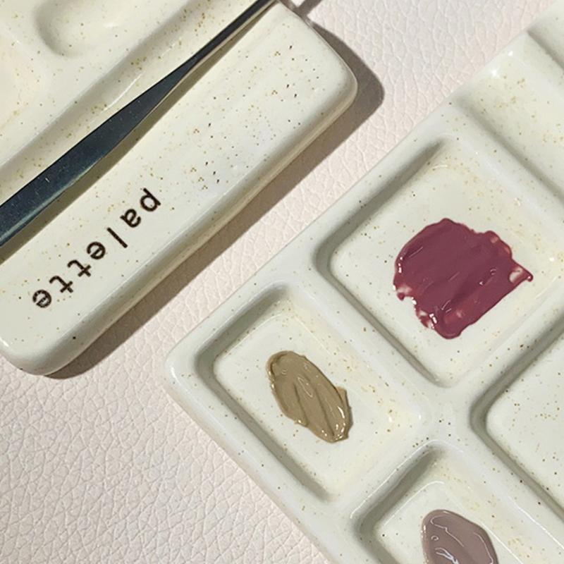 Mehrzweck-Künstlerpalette mit Pinselhaltern 4 Näpfe Keramikpalette für Künstler Student Wasserfarbe Öl Acrylmalerei