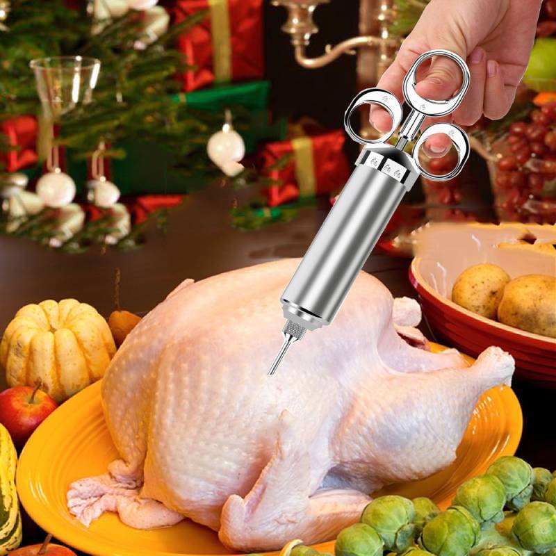 Stainless Steel Marinade Injector With Three Needles For Barbecue And Meat Flavoring