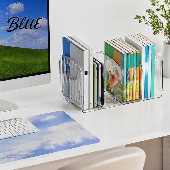 Multifunctional Desk Storage Box Clear Magazine Holder 3/4-Compartment Organizer Vertical Bookend File Decorative Bookshelf Decor for Home