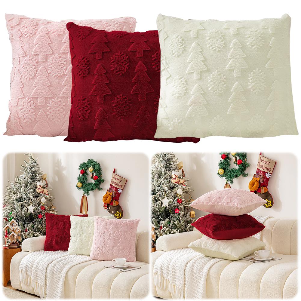 45x45cm Christmas Tree Pillow Cover Soft Snowflake Christmas Pillow Cover Christmas Plush Pillow Case for Winter Holiday Decor