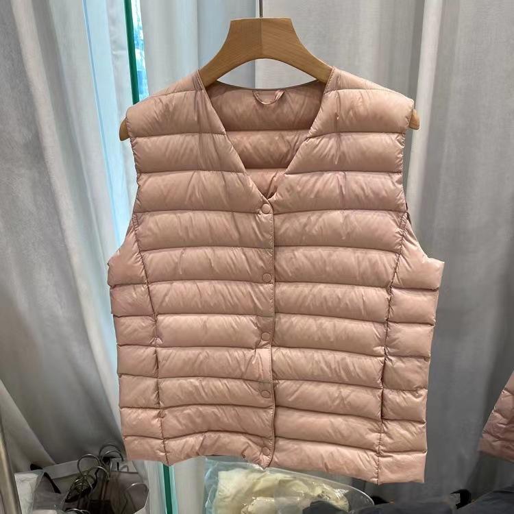 Gilet Imbottito in Piuma d'Anatra Bianco Leggero da Donna Senza Maniche Colletto a V Convertibile Gilet Imbottito Strato Interno Caldo Gilet Invernale