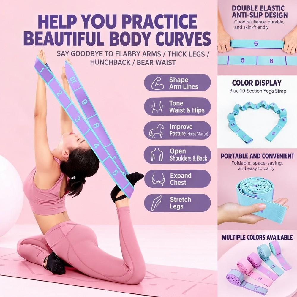 Digital Yoga Stretching Belt 10/12 Grid Yoga Pull Strap Resistance Band Adult Child