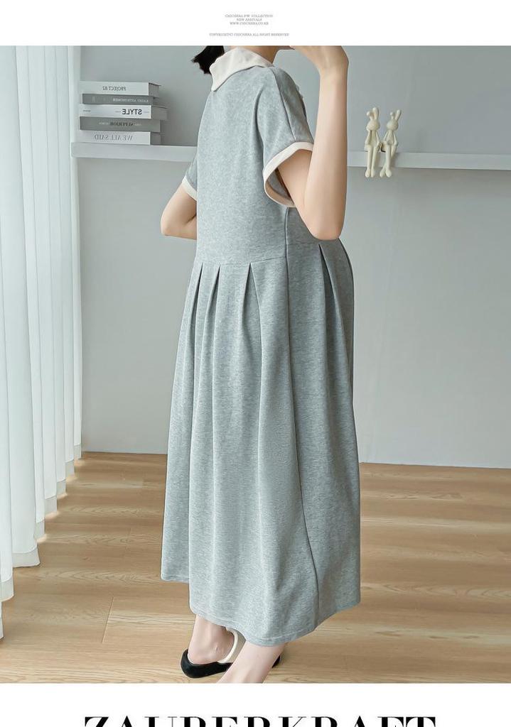 Neues Sommer-Colorblock-Umstands-Polokleid - Locker gefaltet, Bauchbedeckend, Große Größen